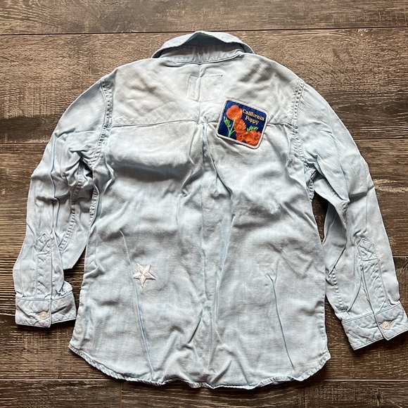 Girls Rails Denim Button Down Collared Shirt with Patches 4-5 - Picture 3 of 3
